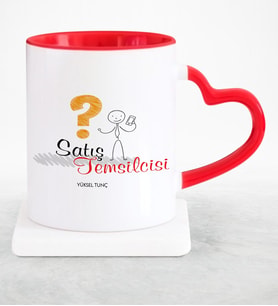 BK Gift Kişiye Özel Mesleki Satış Temsilcisi Kırmızı Kalpli Kupa Bardak