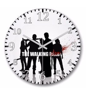 The Walking Dead Siyah Beyaz Duvar Saati Bombeli Gercek Cam