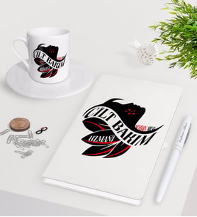 BK Gift Kişiye Özel Cilt Bakım Uzmanı Beyaz Defter Kalem Türk Kahvesi Fincanı Seti-2 (Model 1)