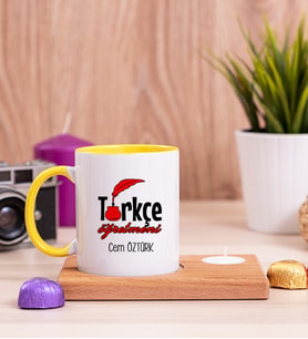 Türkçe Öğretmeni Ahşap Altlıklı Mumlu Sarı Kupa Bardak