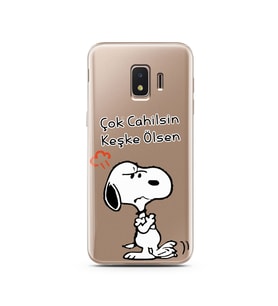 Snoopy Tasarımlı Süper Şeffaf Silikon Telefon Kılıfı Samsung J2 Core