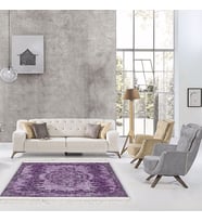 Baskılı Kilim Classic Geleneksel Çiçekli Desen Mor Renk
