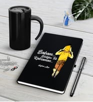 BK Gift Kişiye Özel Babam Bildiğim Tek Kahraman Siyah Defter Kalem Termos Mug Seti (Model 1)
