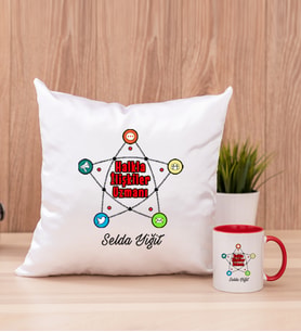 Halkla İlişkiler Uzmanı Kare Yastık ve Kırmızı Kupa Bardak