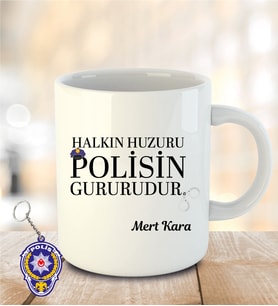 İsme ve Polis Haftasına Özel Kupa Bardak Anahtarlık Hediye