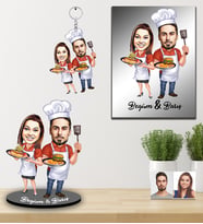 Kişiye Özel Aşçı Sevgili Karikatürlü 3 lü Hediye Seti Model-2
