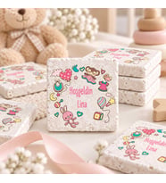 30 Adet Kişiye Özel Baskılı Doğal Taş Magnet 5x5cm Doğum Günü, Hoşgeldin Bebek (Beyaz)