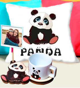 Kişiye Özel Masum Panda 3D Figürlü Kupa & Sevimli Panda Yastık