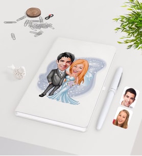 BK Gift Kişiye Özel Sevgililer Günü Temalı Evleniyoruz Karikatürlü Beyaz Defter Kalem Seti-5