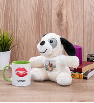 Dudak Tasarım Yeşil Kupa Bardak ve Peluş Köpek