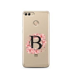 Pembe Çiçekli Harf Tasarım Süper Şeffaf Silikon Telefon Kılıfı Huawei Y9 2018 B-