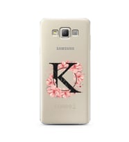 Pembe Çiçekli Harf Tasarım Süper Şeffaf Silikon Telefon Kılıfı Samsung A7 (2015)