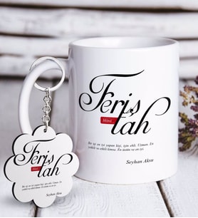 BK Gift Kişiye Özel Mânâ Feriştah Beyaz Kupa ve Anahtarlık Hediye Seti (Model 1)