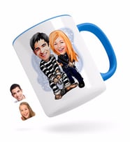 BK Gift Kişiye Özel Sevgililer Karikatürlü Mavi Kupa Bardak-7