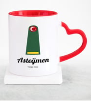 BK Gift Kişiye Özel Mesleki Asteğmen Kırmızı Kalpli Kupa Bardak