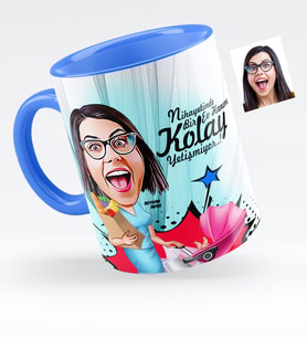 BK Gift Kişiye Özel Ev Hanımı Karikatürlü Mavi Kupa Bardak  1