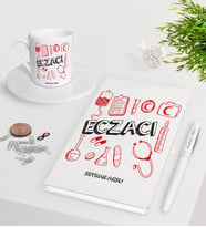 BK Gift Kişiye Özel Eczacı Beyaz Defter Kalem Türk Kahvesi Fincanı Seti-2 (Model 1)