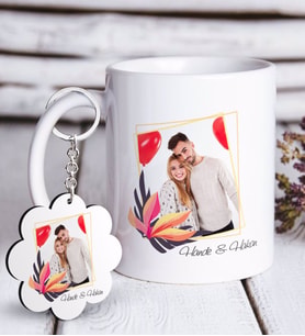 BK Gift Kişiye Özel İsimli Fotoğraflı Beyaz Kupa ve Anahtarlık Hediye Seti-27 (Model 1)