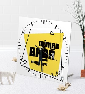 BK Gift Kişiye Özel Mimar Baba Masaüstü Kare Cam Saat-2 (Beyaz)