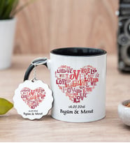 Love Tasarım Hediyelik Siyah Kupa Bardak Ve Anahtarlık Set