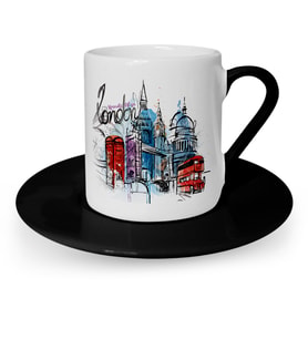 BK Gift Kişiye Özel London Tasarımlı Siyah Türk Kahvesi Fincanı  4