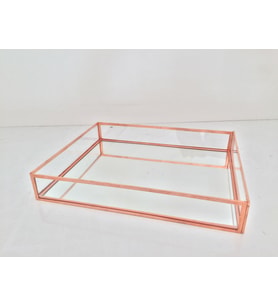 Bakır Rose Cam Ayna Tabanlı Sunum Kahve Nişan Tepsisi 25 x 20 x 4 cm