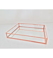 Bakır Rose Cam Ayna Tabanlı Sunum Kahve Nişan Tepsisi 25 x 20 x 4 cm
