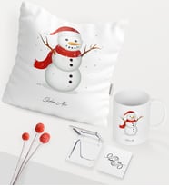 BK Gift Kişiye Özel Yılbaşı Kardan Adam Temalı Beyaz Kupa Ayna Yastık Seti - 2
