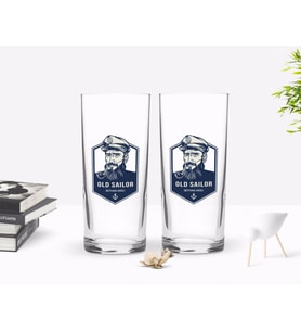 BK Gift Kişiye Özel Renkli Baskılı Denizci Tasarımlı İkili Rakı Bardağı Seti-1 (Beyaz)