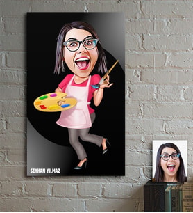 BK Gift Kişiye Özel Bayan Ressam Karikatür Ahşap Tablo