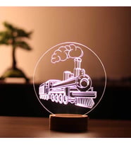 Tren Figürlü Dekoratif Hediye Led Masa Lambası 7 Işık Rengi Ahşap Taban