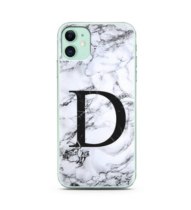 Iphone 11 Beyaz Mermer Harf Tasarımlı Telefon Kılıfı D-Harfi 