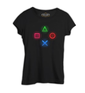 Play Buttons Siyah Kadın Tshirt
