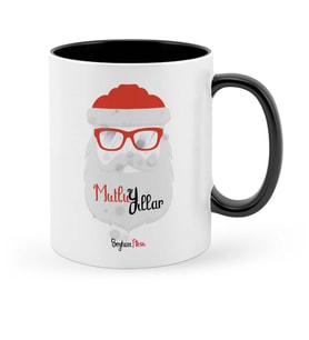 BK Gift Kişiye Özel Noel Baba Mutlu Yıllar Siyah Kupa Bardak  3