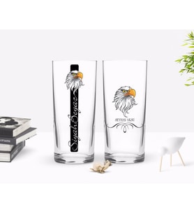 BK Gift Kişiye Özel Renkli Baskılı Siyah Beyaz Tasarımlı İkili Rakı Bardağı Seti-1