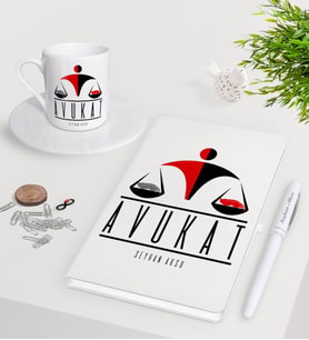 BK Gift Kişiye Özel Avukat Beyaz Defter Kalem Türk Kahvesi Fincanı Seti-4 (Model 1)