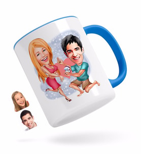BK Gift Kişiye Özel Sevgililer Karikatürlü Mavi Kupa Bardak-19