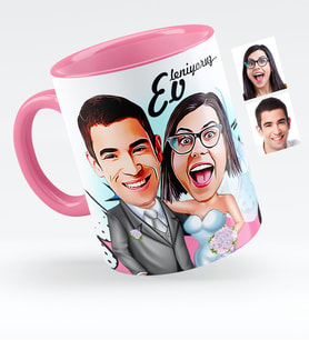 BK Gift Kişiye Özel Evleniyoruz Karikatürlü Pembe Kupa Bardak  5