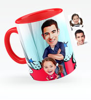 BK Gift Kişiye Özel Baba Kız Karikatürlü Kırmızı Kupa Bardak  2