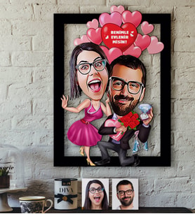 BK Gift Kişiye Özel Evlilik Teklifi Karikatürlü 3D Ahşap Tablo-2