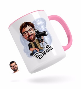 BK Gift Kişiye Özel Erkek Profesyonel Fotoğrafçı Karikatürlü Pembe Kupa Bardak-1