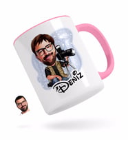 BK Gift Kişiye Özel Erkek Profesyonel Fotoğrafçı Karikatürlü Pembe Kupa Bardak-1