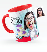 BK Gift Kişiye Özel Bayan Chef Karikatürlü Kırmızı Kupa Bardak  2