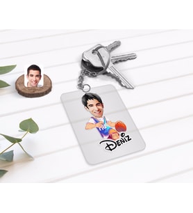 BK Gift Kişiye Özel Erkek Basketbolcu Karikatürlü Şeffaf Pleksi Anahtarlık-2 (Beyaz)
