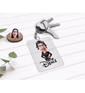 BK Gift Kişiye Özel Kadın Pilot Karikatürlü Şeffaf Pleksi Anahtarlık (Beyaz)