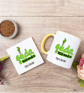 Gıda Mühendisi Sarı Kupa Bardak Ve Bardak Altlığı Seti