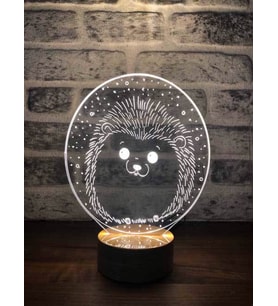 Kirpi Led Masa Lambası Doğum Günü Hediyesi Ahşap Taban 7 Farklı Işık Renkli