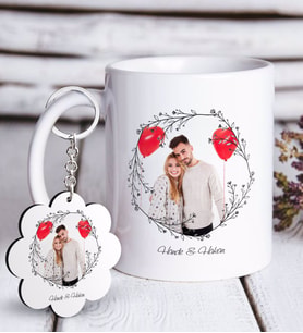 BK Gift Kişiye Özel İsimli Fotoğraflı Beyaz Kupa ve Anahtarlık Hediye Seti-26 (Model 1)