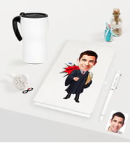 BK Gift Kişiye Özel Bay Avukat Karikatürlü Beyaz Defter Kalem ve Termos Mug Seti - 1 (Model 1)