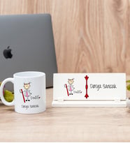 Bayan Diş Hekimi Karikatürü Beyaz Kupa Bardak Ve Masa İsimliği Set